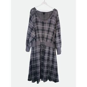 Torrid Dress 6X Grey Plaid Sweater Knit Corset Skater Fit Flare Goth Academia